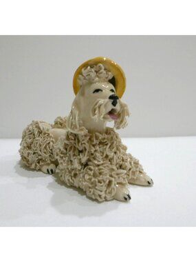 Vtg 1950s Spaghetti Poodle Figurine Japan Mid Century Kitsch Reclining Boater Ha